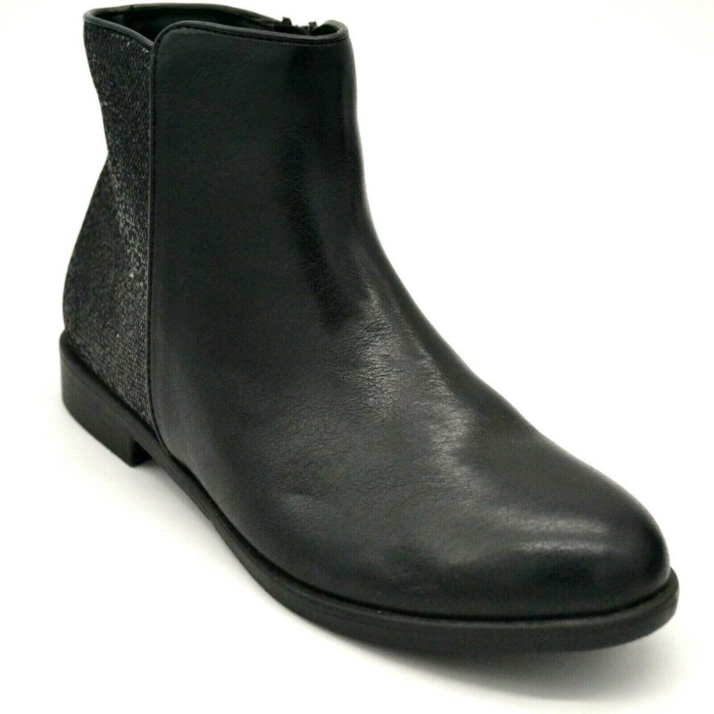 So Authentic American Heritage Womens Faux Leather Sequin Ankle Boot 4 Black New